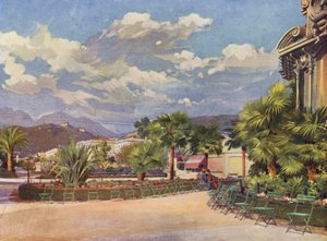 Menton, musikkiosken og den nye hagen (fargelitografi) av European School