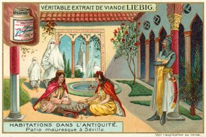 maurisk uteplass i Sevilla (chromolitho) av European School