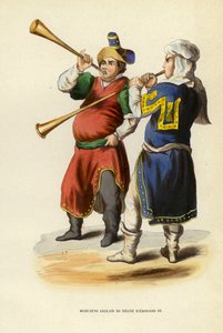 Engelske Musicians of the Reign of Edward III (farget gravering) av European School