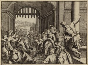 Folk i Samaria plyndrer den forlatte leiren til arameerne (gravering) av European School