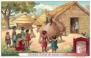 Polynesiske barn ser på et dukketeater (chromolitho) av European School