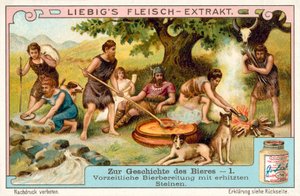 Forhistorisk ølproduksjon ved bruk av oppvarmede steiner (chromolitho) av European School
