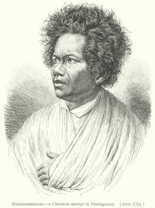 Rainitsontsoraka, en kristen martyr på Madagaskar (gravering) av European School