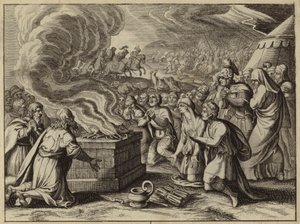 Samuel og israelittene bekjente sine synder for Gud i Mizpa før de beseiret filisterne (gravering) av European School