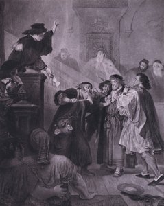 Scene fra Shakespeares The Merchant of Venice (Act IV, Scene 1) (litho) av European School