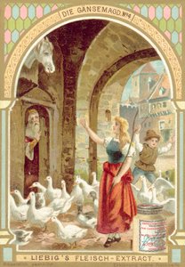 Scene fra Brødrene Grimm-eventyret Gåsepiken (chromolitho) av European School