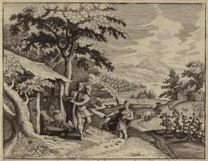 Sem og Jafet dekker sin fars, Noahs nakenhet (gravering) av European School