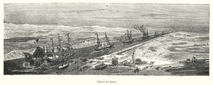 Skip som passerer gjennom Suez-kanalen, Egypt (litho) av European School