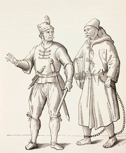 Byssesoldat fra det sekstende århundre med en bysseslave, ca. 1880 av European School