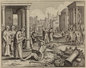 St Paul helbreder en mann som var halt og aldri hadde gått (gravering) av European School