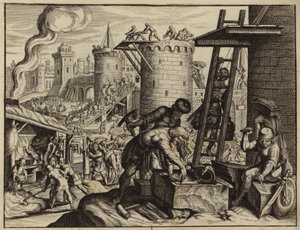 Jødene gjenoppbygger Jerusalems murer (gravering) av European School