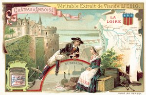 Loire, og utsikt over Chateau of Amboise (chromolitho) av European School