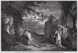 The Ride of the Valkyries, scene fra Die Walkure, den andre operaen av Richard Wagners Der Ring des Nibelungen, fremført på Nationaltheatret, München (gravering) av European School