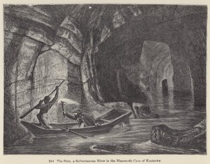 The Styx, en underjordisk elv i Mammoth Cave of Kentucky (gravering) av European School