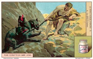 Fangsten av Cerberus (chromolitho) av European School