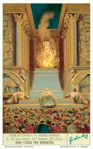 Zoroasters død i ildtempelet (chromolitho) av European School