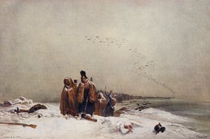 Russlands tilbaketrekning (fargelitografi) av European School