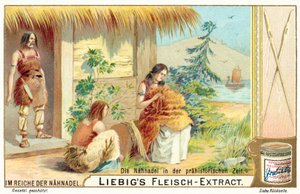 Synålen i forhistorisk tid (chromolitho) av European School
