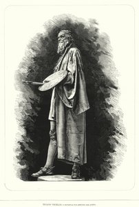 Titian, italiensk renessansekunstner, statue av Antonio Dal Zotto (litho) av European School