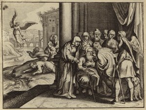 Tobias gjenoppretter synet av faren Tobit (gravering) av European School