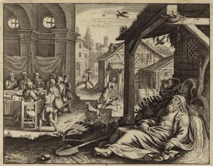Tobit blendet av spurveskitt (gravering) av European School