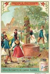Tradisjonell pinsefeiring i Hessen, Tyskland (chromolitho) av European School