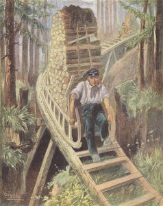 Transport av tømmerstokker på slede i Vosges (fargelitografi) av European School