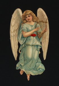 Viktorianske utklipp: engel spiller en harpe (chromolitho) av European School