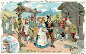 Bryllupsprosesjon i Norge (chromolitho) av European School