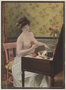 Kvinne foran speilet (farge litho) av European School