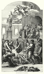 The Martyrdom of St Lawrence (gravering) av Eustache (after) Le Sueur