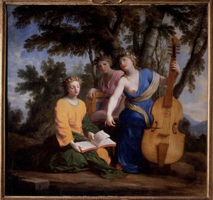 Representasjon av de tre musene Melpomene, Erato og Polymnie (olje på lerret)