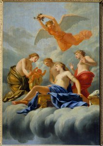 Fødselen til Love Venus føder Amor. Maleri fra verkstedet til Eustache Le Sueur (1617-1655) 1600-tallet Søn. 1,82x1,25 m .