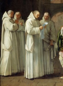 Saint Bruno (1030-1101), grunnlegger av den kartusiske orden mottar en melding fra pave Urban II (Urbano 2) (detaljer) av Eustache Le Sueur