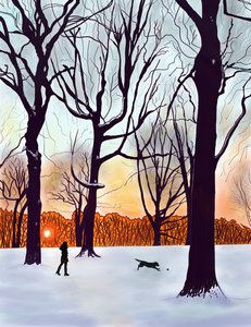 Hund i snø, Brooklyn (digital kunst) av Evan Sklar