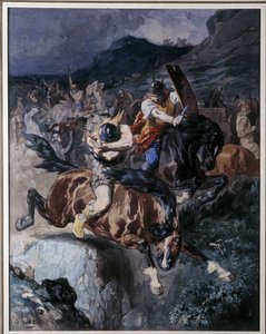 Fight of Francs ryttere (akvarell) av Evariste Vital Luminais