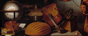 Stilleben med musikkinstrumenter, Globe and Armillary Sphere Detail, 1600-tallet.