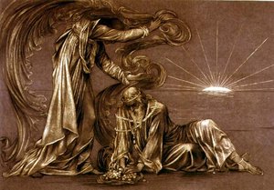 Fullført studie for Earthbound, ca. 1897 (kritt) (se 27982) av Evelyn De Morgan