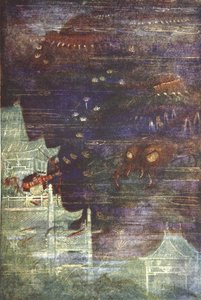 Hidesato og tusenbein, illustrasjon fra 'The Myths and Legends of Japan' av F Hadland Davis av Evelyn Paul