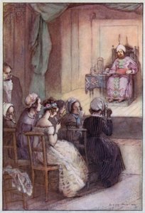Illustrasjon for Cranford av fru Gaskell (litho-farge) av Evelyn Paul