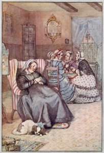Illustrasjon for Cranford av fru Gaskell (litho-farge) av Evelyn Paul