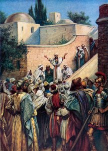 Peter forteller dem om Jesus (farge litho) av Evelyn Stuart Hardy