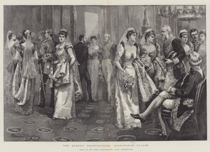 Dronningens tegnestue, Buckingham Palace, scene i den grønne salen etter presentasjon