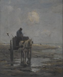 Hest og vogn (olje på lerret)