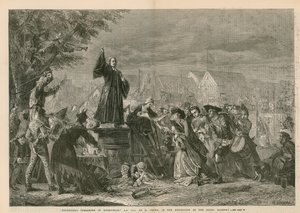 George Whitefield forkynner i Moorfields, AD 1742 - i utstillingen til Royal Academy (gravering) av Eyre Crowe
