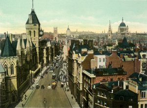Utsikt fra St. Clement Danes som viser rettsinstanser, ca. 1900-tallet. av Eyre and Spottiswoode