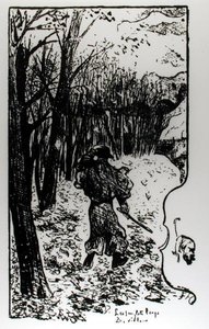 Verlaine i et høstlandskap, illustrasjon fra Impression dAutomne: Les Sanglots Longs av Paul Verlaine (1844-96) av F.A. Cazals
