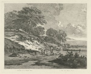 Sanddynelandskap med rastende jegere av F.W. Musculus