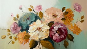 Abstrakt vintage blomstermaleri, horisontalt lerretstrykk på forespørsel av F. Abderrahim