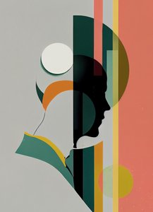 Abstrakt minimalistisk mannportrett, vakre farger, veggkunsttrykk av F. Abderrahim
